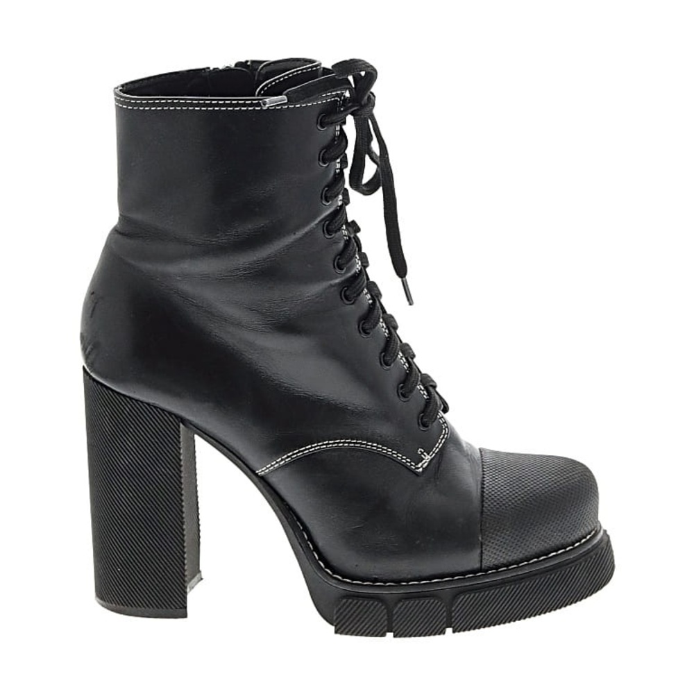 ZARA WOMAN 100% Leather Combat Platform Lace Up Boot-Size 10-Black